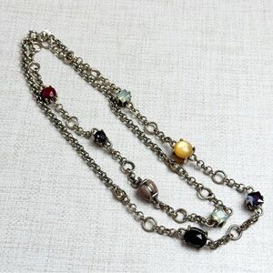 Loft Long Silver Tone Station Necklace